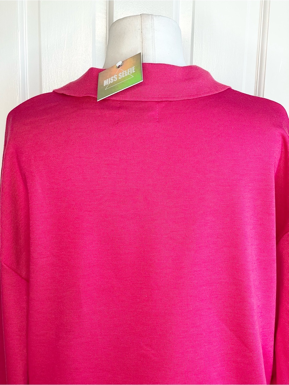 Women's Fuchsia Collared Pullover Top - Picture 8 of 8